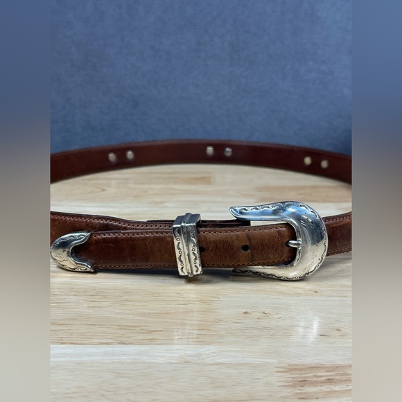 90s Vintage Western Leather Belt • Horseshoe Buckle • Ranger Style • Size 42